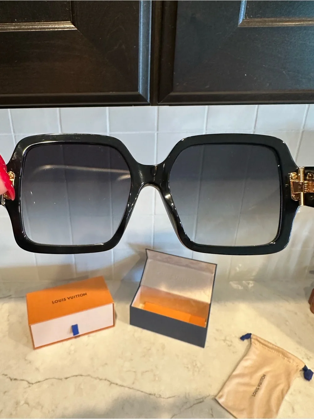 Louis Vuitton Z175W Black Women’s Monogram Flower Square Acetate Sunglasses